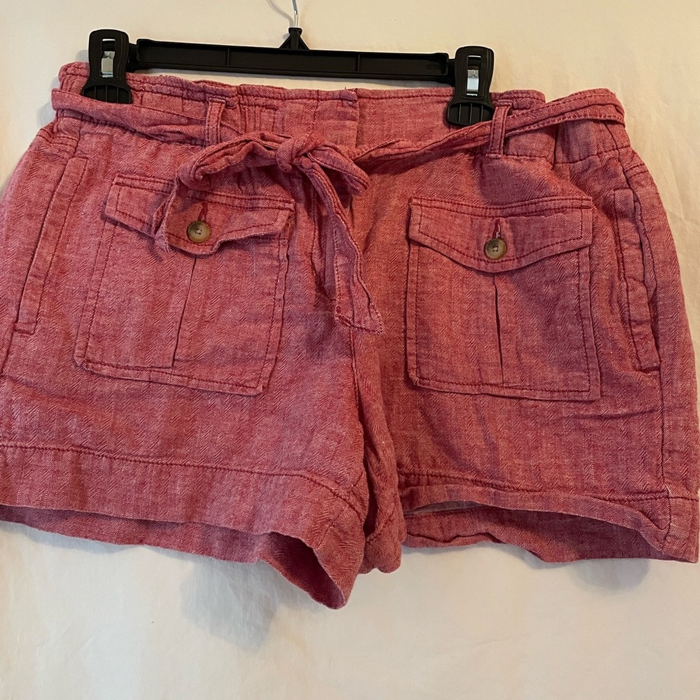Loft red herringbone patterned linen blend shorts